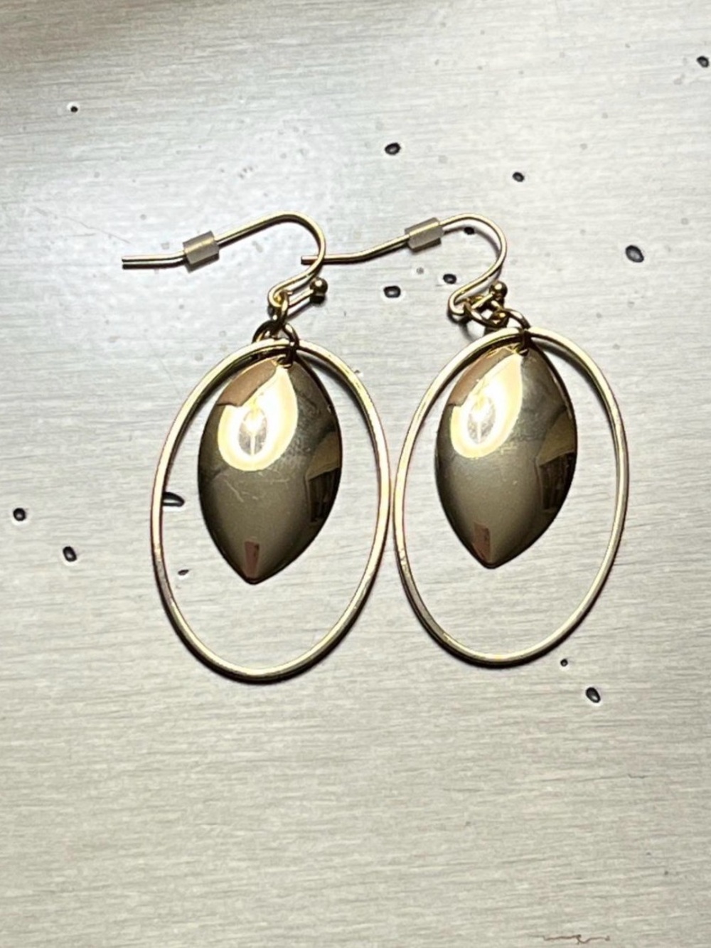 Gold-Tone Oval Drop Earrings with Marquise Center